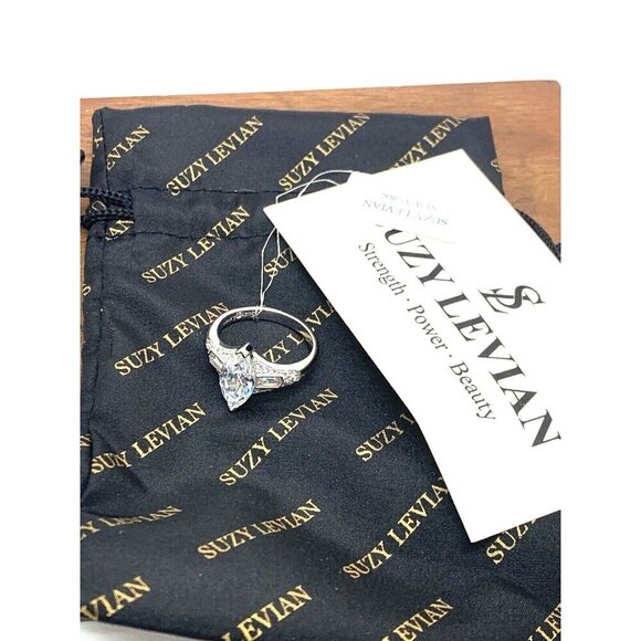 Suzy Levian Sterling Silver Marquise White Cubic Zirconia Engagement Ring SZ 8.5 - Picture 9 of 16